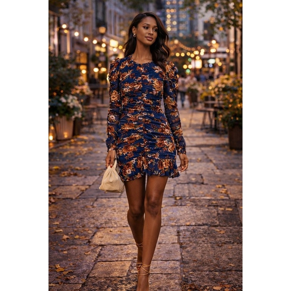 Veronica Beard Hedera Silk Chiffon Floral‎ Ruched Mini Dress Wedding Guest